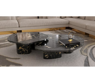 Luxury Calacatta Marble Coffee Table with Black Sculptural Base & Modern Design