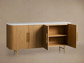 Finley Sideboard: Minimalist Fluted Base Stone Top Storage Sideboard