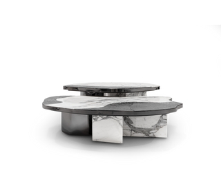 Luxury Calacatta Marble Coffee Table with Black Sculptural Base & Modern Design