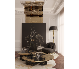 Luxury Calacatta Marble Coffee Table with Black Sculptural Base & Modern Design