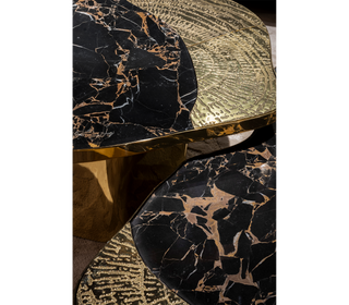 Luxury Calacatta Marble Coffee Table with Black Sculptural Base & Modern Design