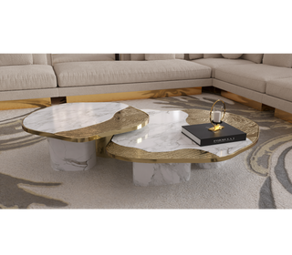 Luxury Calacatta Marble Coffee Table with Black Sculptural Base & Modern Design