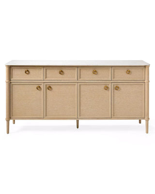 Marble Top Buffet Sideboard, 75" Oak Carrara Brass Pulls