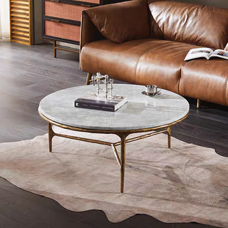 Hand-Forged Metal Marble Round Coffee Table 3 Legs 35"