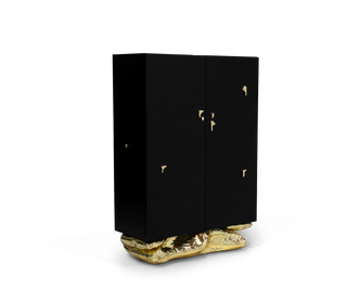 Luxury Marble Storage Cabinet with Brass Base, Hidden Shelves & Designer Storage