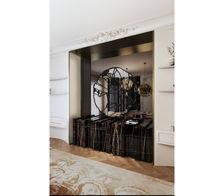 Luxury Sculptural Sideboard Cabinet with Black Gold Finish & Hidden Storage