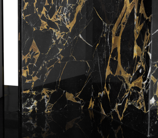 Luxury Double-Sided Bookcase with LED Lighting, Marble Shelves & Display Storage