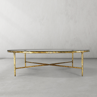 Hand-Forged Metal Glass Round Coffee Table 36" 55"