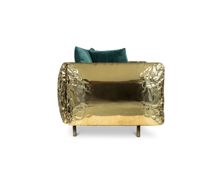 Luxury Imperfect Sculptural Sofa with Hammered Brass Frame & Artistic Design
