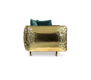 Luxury Imperfect Sculptural Sofa with Hammered Brass Frame & Artistic Design