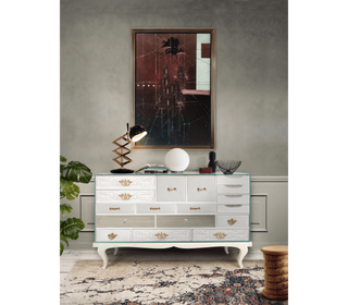 Luxury Patchwork Wood Sideboard Buffet Cabinet with Hidden Storage
