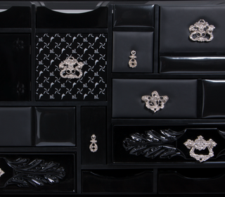 Luxury Black Sideboard Cabinet with Geometric Design & Hidden Storage