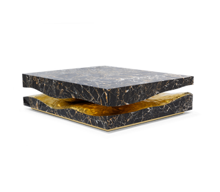 Luxury Carrara Marble Coffee Table with Sculptural Brass Frame & Organic Design