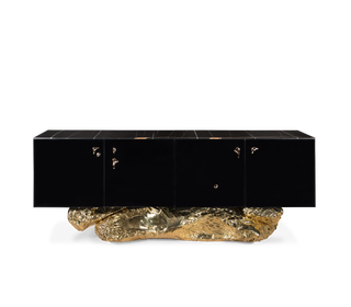 Luxury Gold Buffet Cabinet with Sculptural Metal Base & Hidden Storage