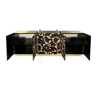 Luxury Anodized Metal Sideboard Cabinet with Pixel-Inspired Design & Hidden Storage