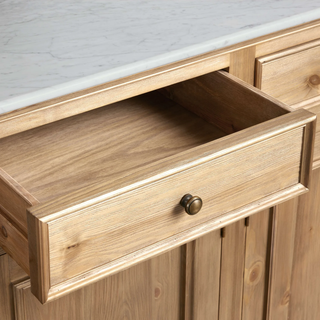 Kensington Marble Top Sideboard Pine Buffet Storage Cabinet Wood Living Room Cabinet