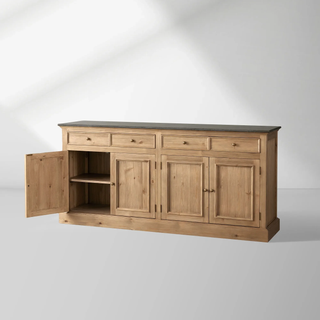 Kensington Marble Top Sideboard Pine Buffet Storage Cabinet Wood Living Room Cabinet