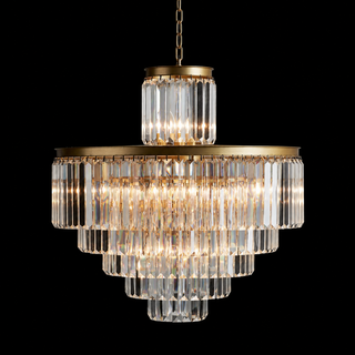 French Art Deco Layered K9 Crystal Round Chandelier