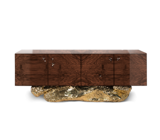 Luxury Gold Buffet Cabinet with Sculptural Metal Base & Hidden Storage