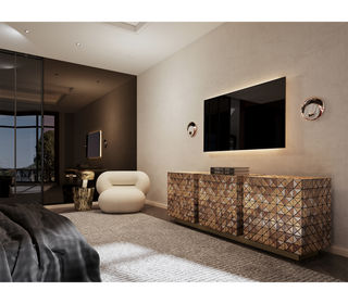 Luxury Anodized Metal Sideboard Cabinet with Pixel-Inspired Design & Hidden Storage