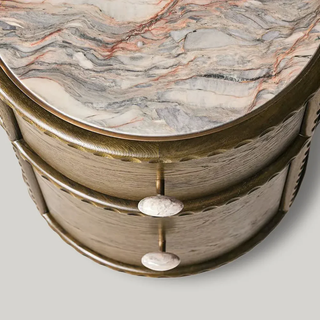 Luxury Oak Nightstand with Quartzite Top – Sculptural Modern Wood Bedside Table for Bedroom