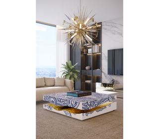 Luxury Carrara Marble Coffee Table with Sculptural Brass Frame & Organic Design