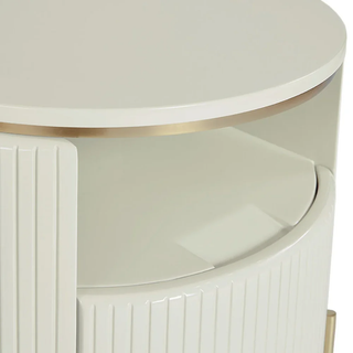 Modern Gold Base Wood Nightstand – Luxury Closed Bedside Table with Storage Drawer