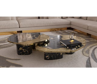 Luxury Calacatta Marble Coffee Table with Black Sculptural Base & Modern Design