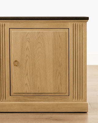 Vintage Oak Sideboard, 59.5" Granite Top with Brass Pulls