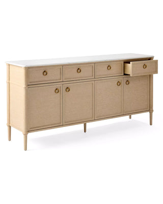 Marble Top Buffet Sideboard, 75" Oak Carrara Brass Pulls