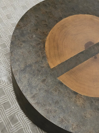 Acacius Round Coffee Table Yukas Wood Cocktail Table Sofa Industrial Center Tea Table