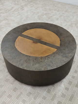 Acacius Round Coffee Table Yukas Wood Cocktail Table Sofa Industrial Center Tea Table