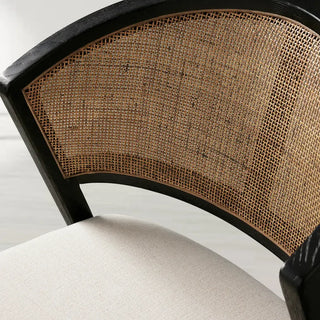 Aimee Oak Wood Dining Side Chair Faux Rattan Cane Back Dining Chair Midcentury Living Room Chairs with Upholstered