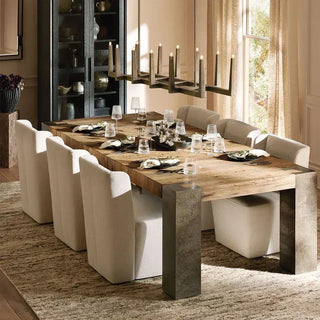 Telluride Rectangle Dining Table (Mexican Oak, Oxidized Steel Base)