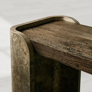 Alvaro Spalted Primavera Wood Console Table with Oxidized Aluminum Base – Luxury Entryway & Hallway Table