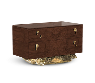 Angra Walnut Root Organic Gold Base Luxury Nightstand