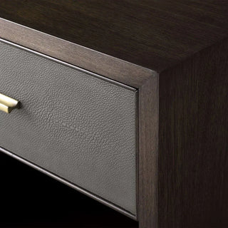 Artisan Wood Nightstand Shagreen Leather Accent – Modern Bedroom Storage Table