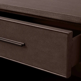 Artisan Wood Nightstand Shagreen Leather Accent – Modern Bedroom Storage Table