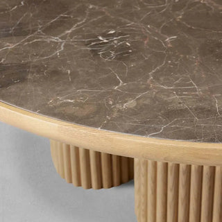 Astor Round Marble Top Coffee Table (Reeded Oak Base)