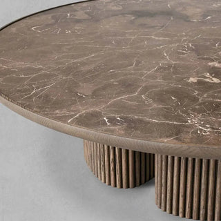 Astor Round Marble Top Coffee Table (Reeded Oak Base)