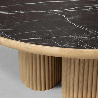 Astor Round Marble Top Coffee Table (Reeded Oak Base)