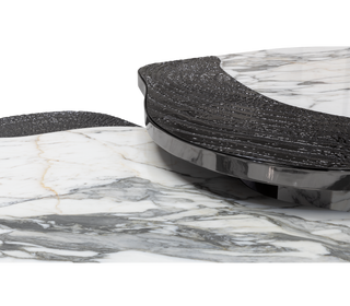 Luxury Calacatta Marble Coffee Table with Black Sculptural Base & Modern Design