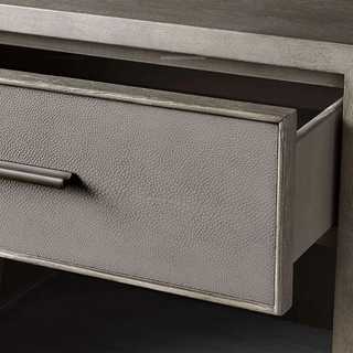 Artisan Wood Nightstand Shagreen Leather Accent – Modern Bedroom Storage Table