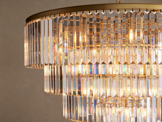 French Art Deco Tiered K9 Crystal Round Chandelier