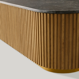 Finley Coffee Table: Minimalist Fluted Stone Top Sofa Center Coffee Table