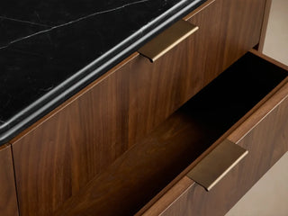 Caden 3-Drawer Nightstand Stone Top Walnut Veneer Antique Bronze Hardware