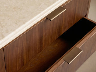 Caden 3-Drawer Nightstand Stone Top Walnut Veneer Antique Bronze Hardware