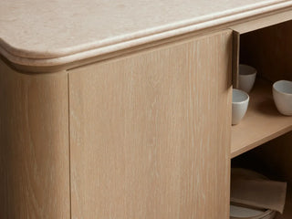 Caden 4-Door Sideboard Walnut Veneer Cream Stone Top Antique Bronze Hardware