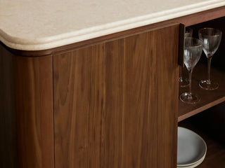 Caden 4-Door Sideboard Walnut Veneer Cream Stone Top Antique Bronze Hardware