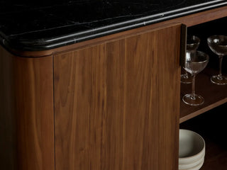 Caden 4-Door Sideboard Walnut Veneer Cream Stone Top Antique Bronze Hardware